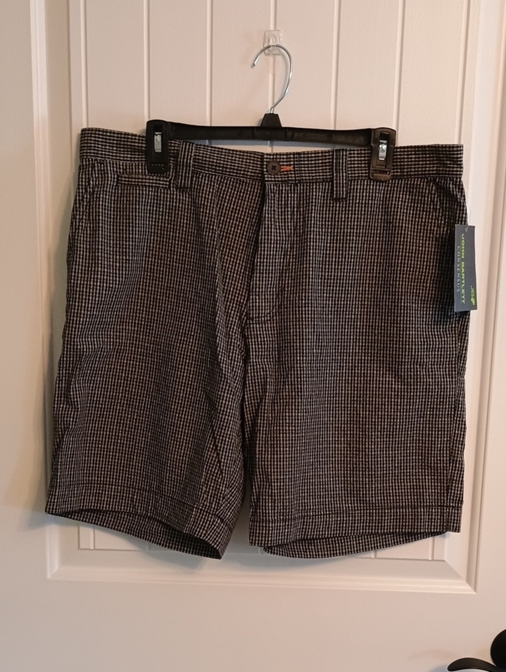 Nwt Men's Size 36 John Bartlett Black & White Micro-Check Flat Front Shorts
